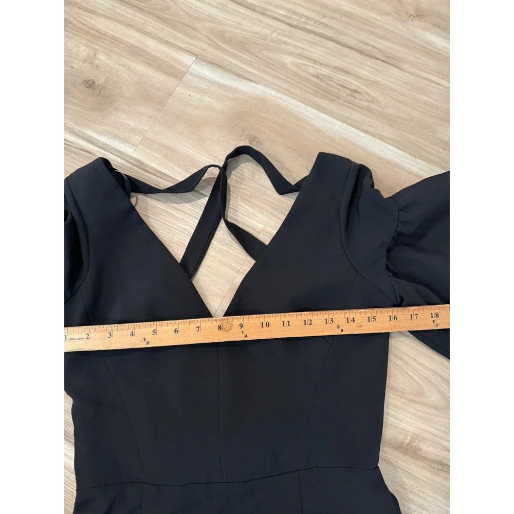 Milly Cady Bell Sleeve Black V Neck Mini Dress Tie back cocktail‎ Party Dress d1